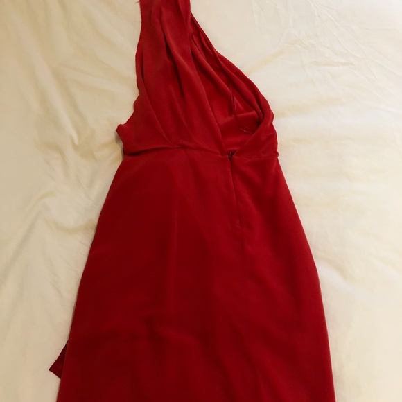 Raw Silk Red Acne Dress - One Shoulder - Size 34 - Picture 6 of 11